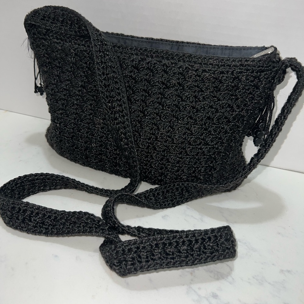 Chic Black Crochet Shoulder Bag - Picture 1 of 12